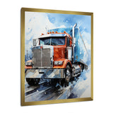 Red Semi Truck In Winter I - Truck Canvas Wall Art