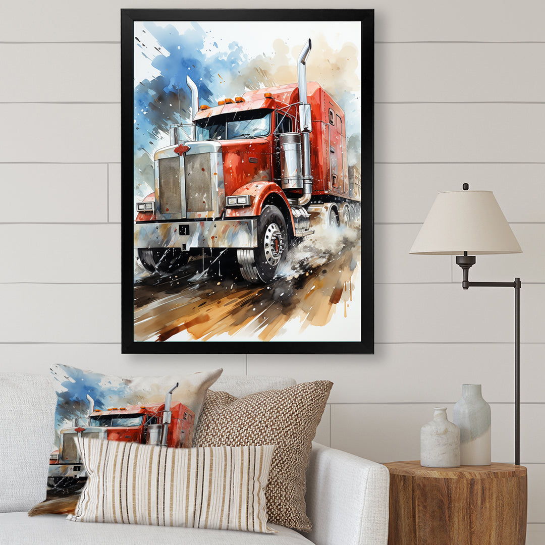 Red Semi Truck Heavy Duty I - Truck Canvas Wall Art