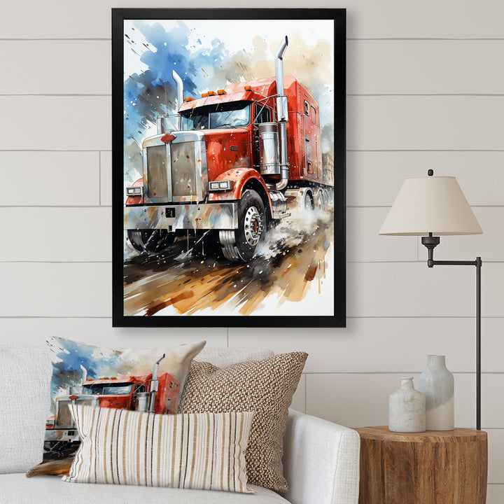 Red Semi Truck Heavy Duty I - Truck Canvas Wall Art