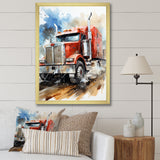 Red Semi Truck Heavy Duty I - Truck Canvas Wall Art
