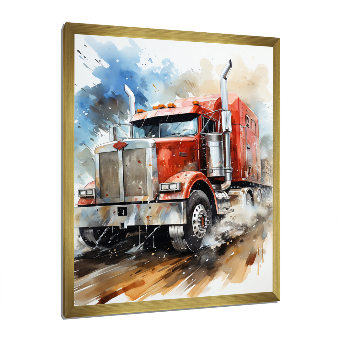 Red Semi Truck Heavy Duty I - Truck Canvas Wall Art
