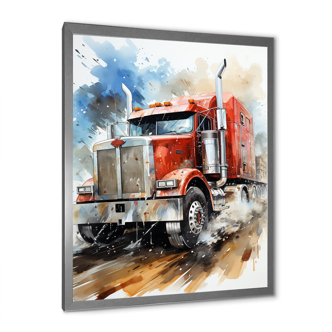 Red Semi Truck Heavy Duty I - Truck Canvas Wall Art