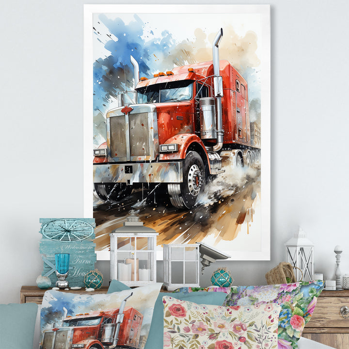 Red Semi Truck Heavy Duty I - Truck Canvas Wall Art