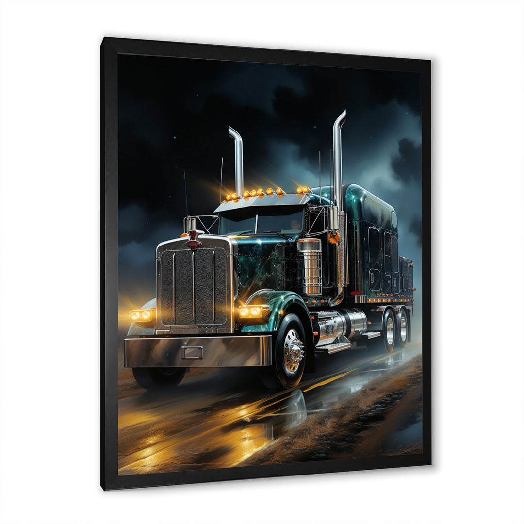 Semi Truck Midnight Cruiser - Truck Canvas Wall Art