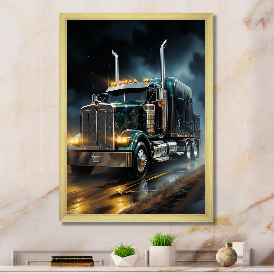 Semi Truck Midnight Cruiser - Truck Canvas Wall Art