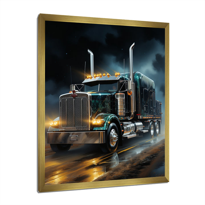 Semi Truck Midnight Cruiser - Truck Canvas Wall Art