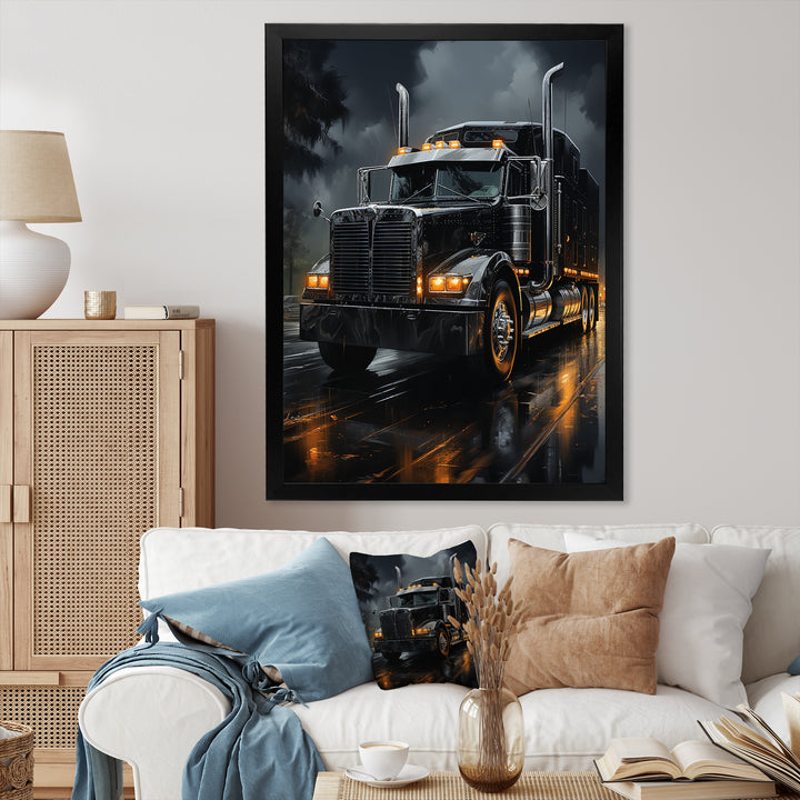 Midnight Cruiser Semi Truck I - Truck Canvas Wall Art