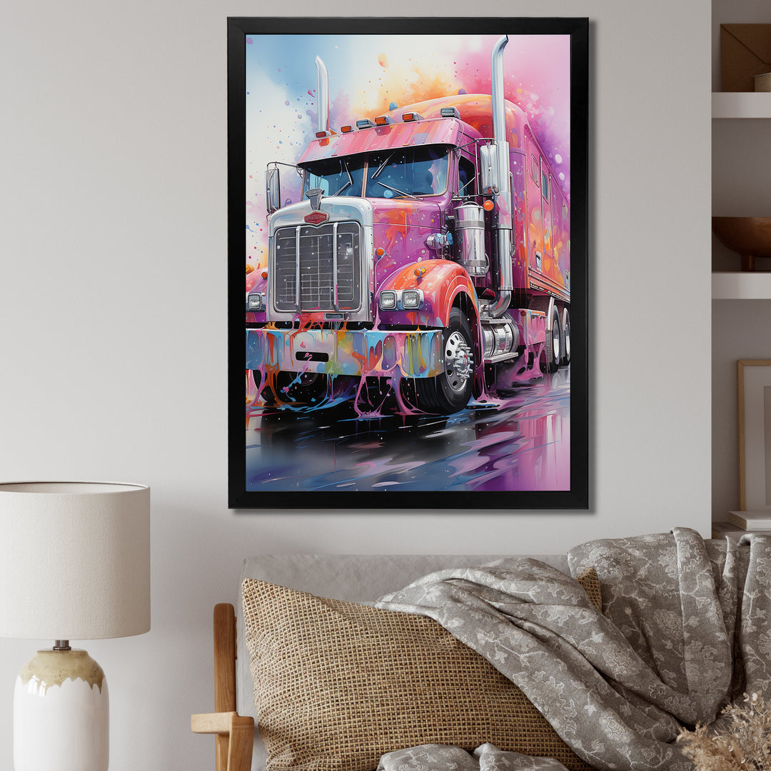 Pink Semi Truck Showstopper - Truck Canvas Wall Art