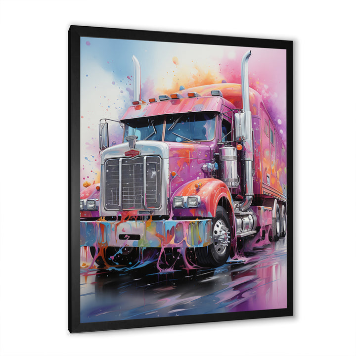 Pink Semi Truck Showstopper - Truck Canvas Wall Art