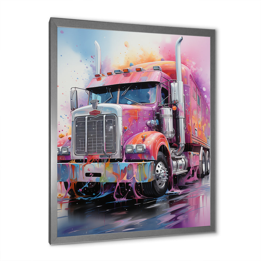 Pink Semi Truck Showstopper - Truck Canvas Wall Art