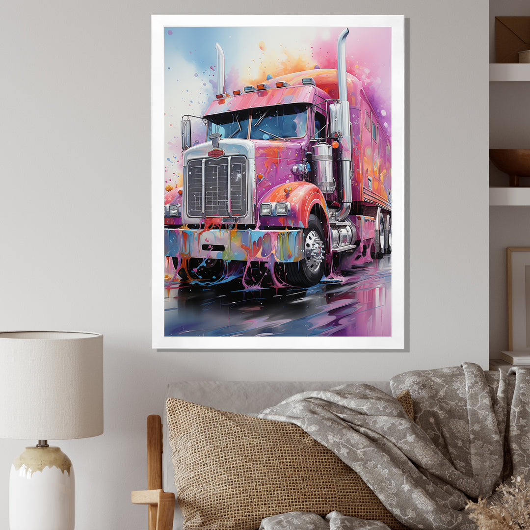 Pink Semi Truck Showstopper - Truck Canvas Wall Art