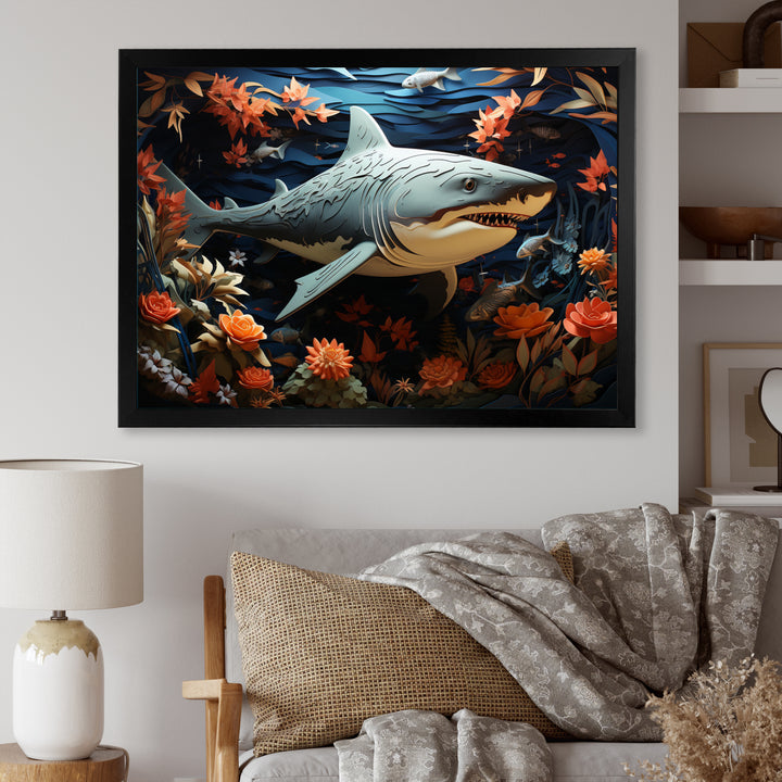 Blue Shark Silent Hunter Papercut - Shark Home Decor Art