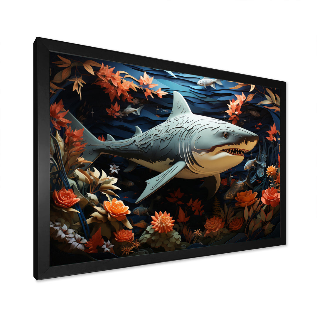 Blue Shark Silent Hunter Papercut - Shark Home Decor Art