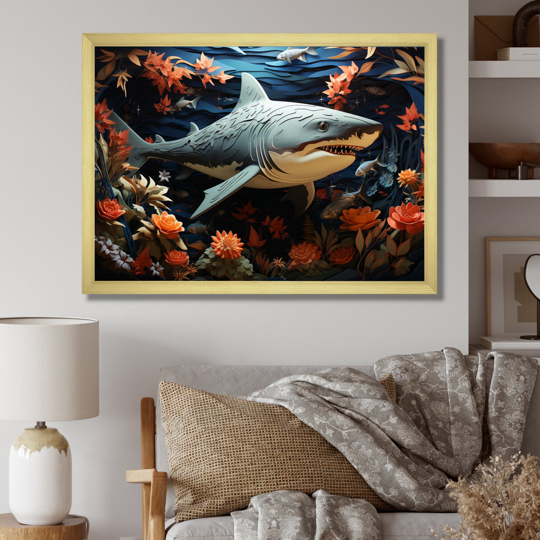 Blue Shark Silent Hunter Papercut - Shark Home Decor Art