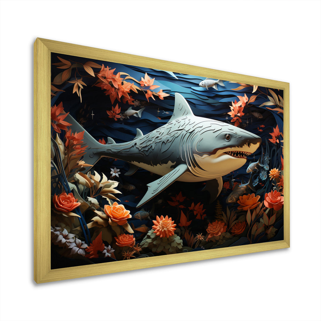 Blue Shark Silent Hunter Papercut - Shark Home Decor Art