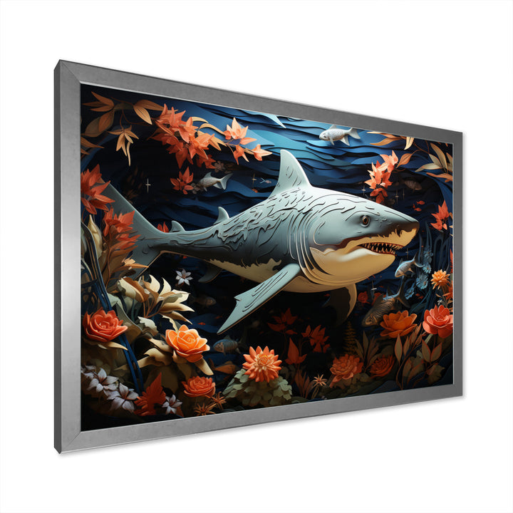 Blue Shark Silent Hunter Papercut - Shark Home Decor Art