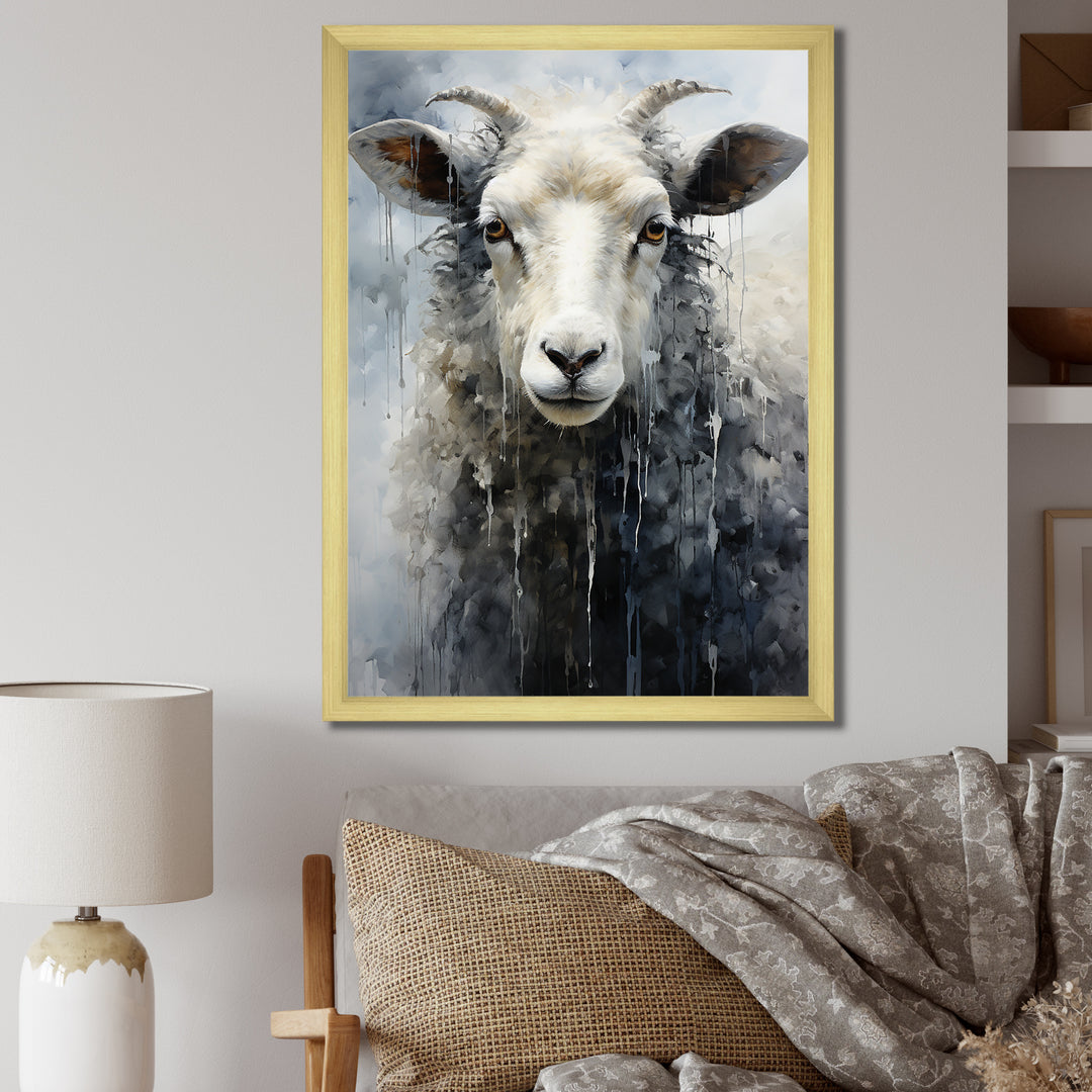 Grey White Sheep Abstracted Fleece - Sheep Canvas Wall Art