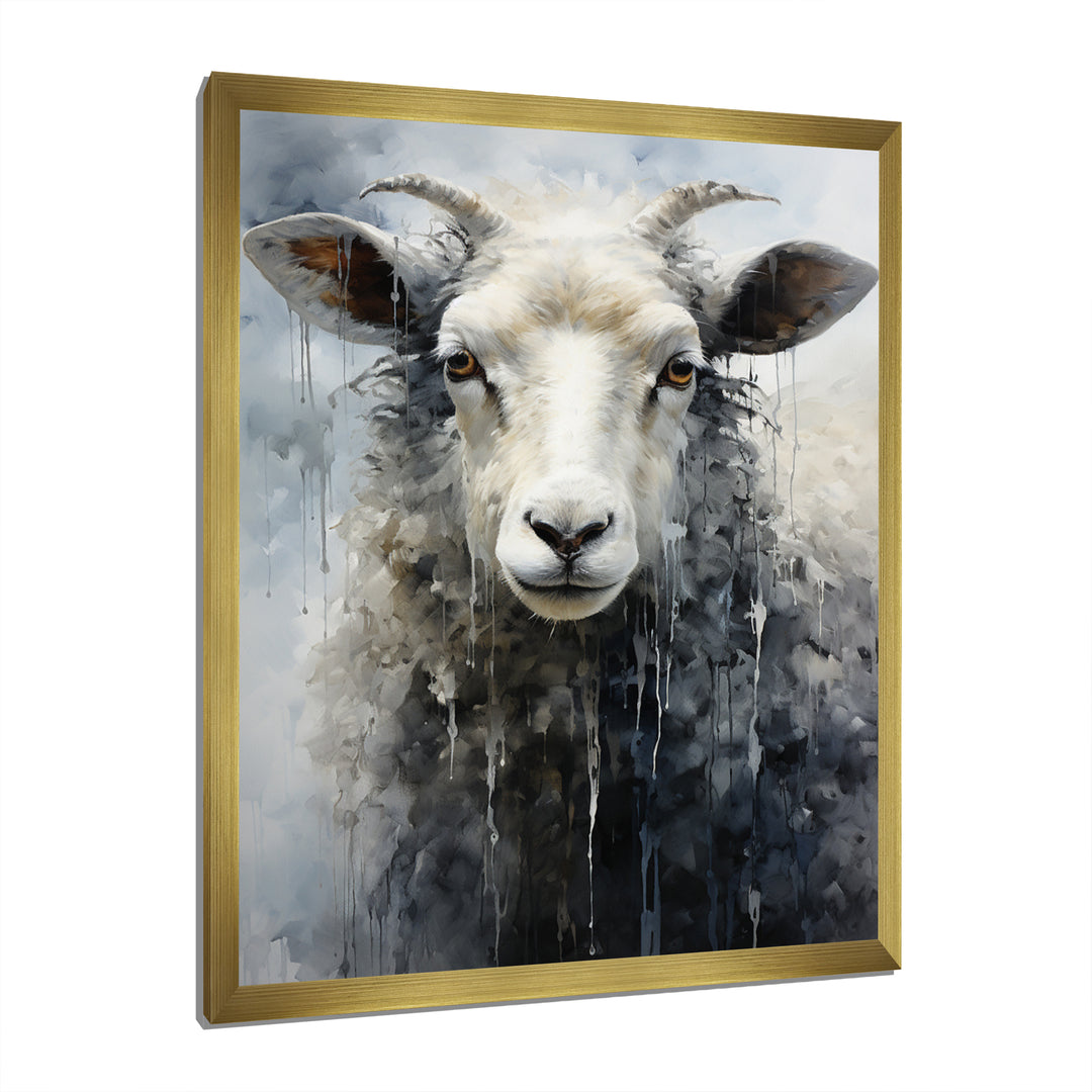 Grey White Sheep Abstracted Fleece - Sheep Canvas Wall Art