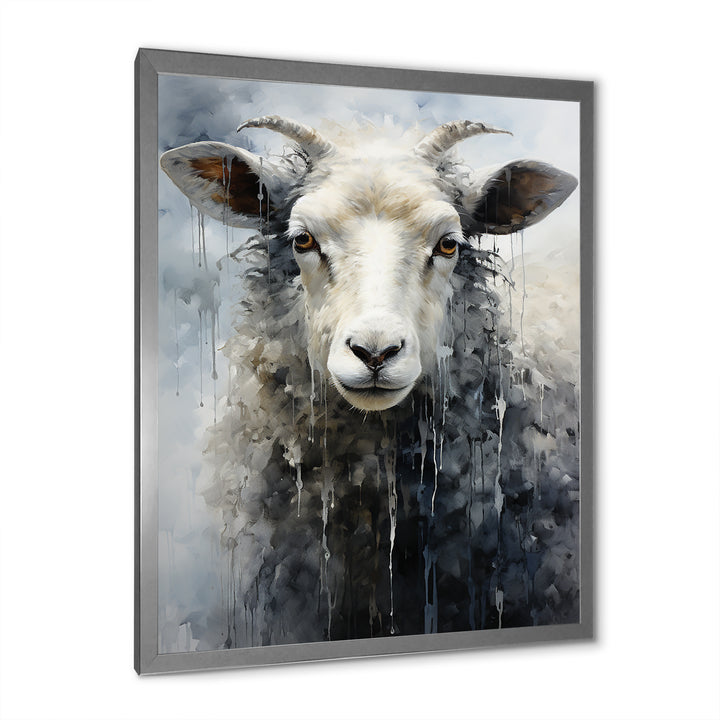Grey White Sheep Abstracted Fleece - Sheep Canvas Wall Art