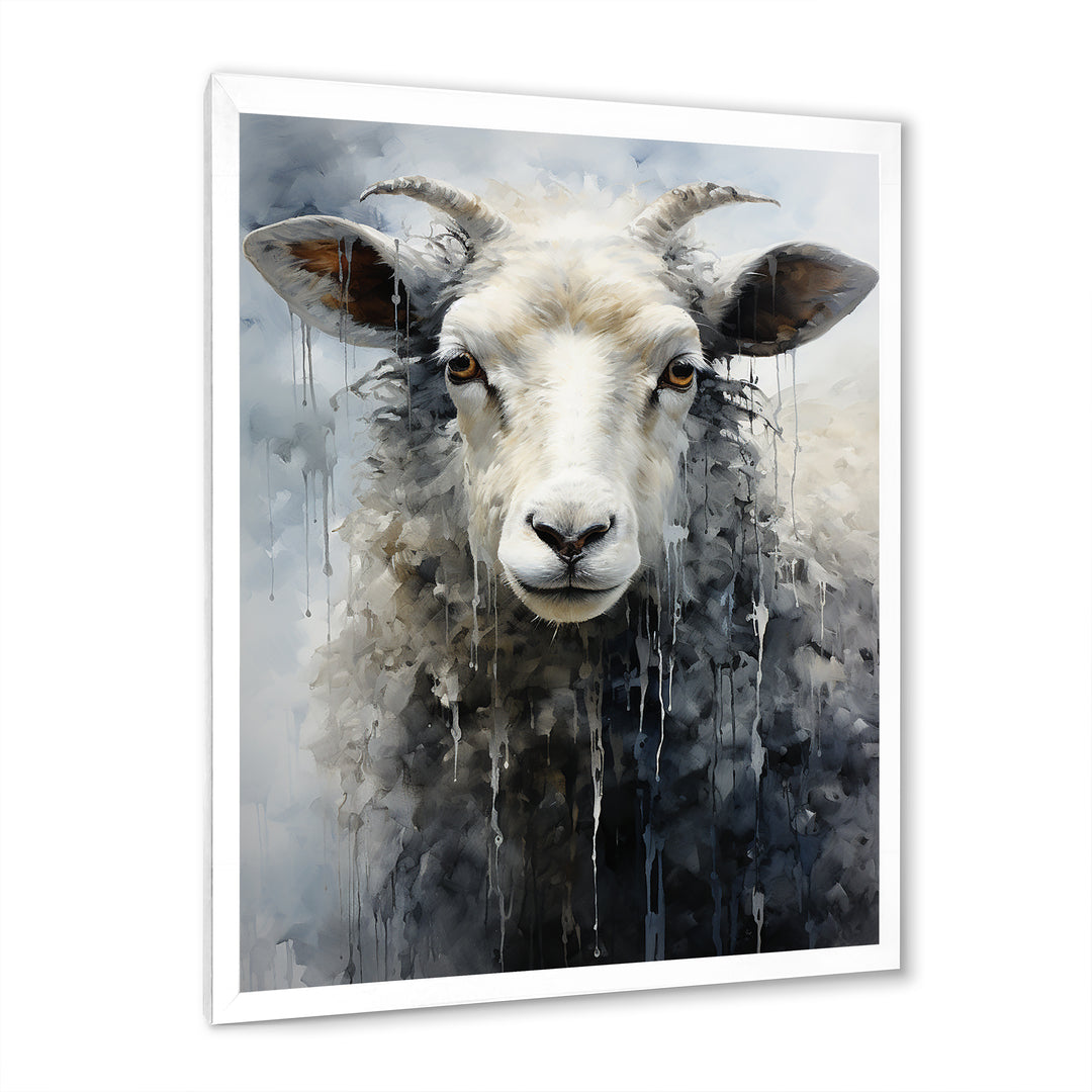 Grey White Sheep Abstracted Fleece - Sheep Canvas Wall Art