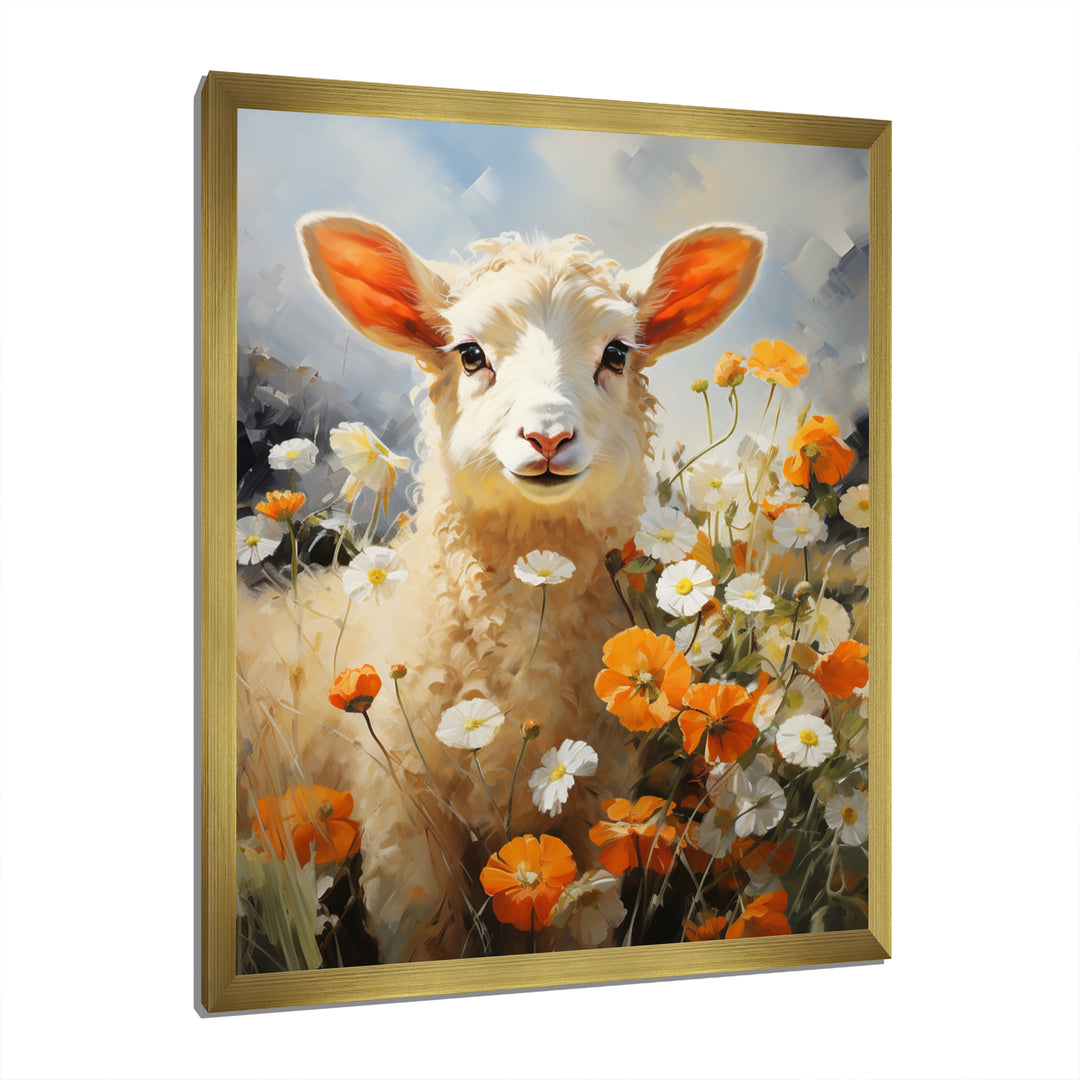 Sheep In Daisies - Sheep Framed Canvas Art