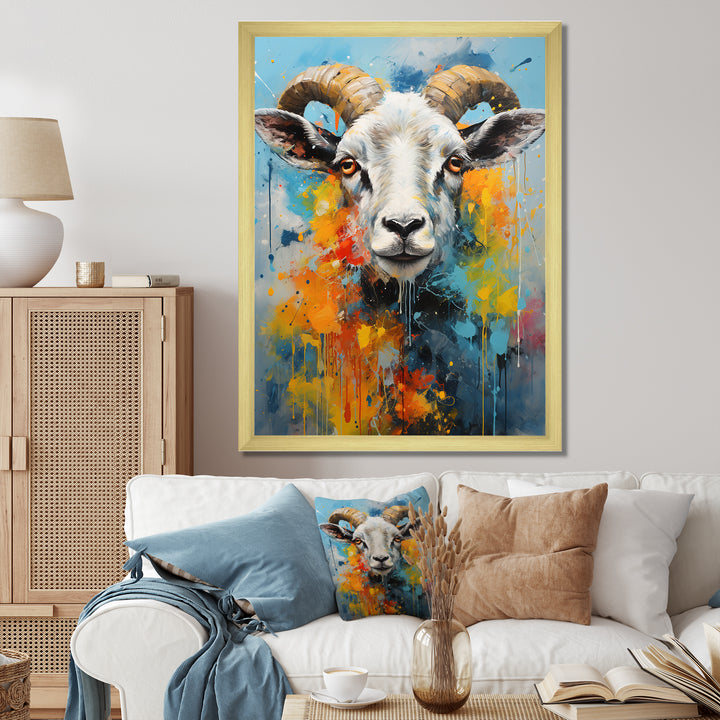 Yellow Blue Sheep Expressionist - Sheep Wall Decor