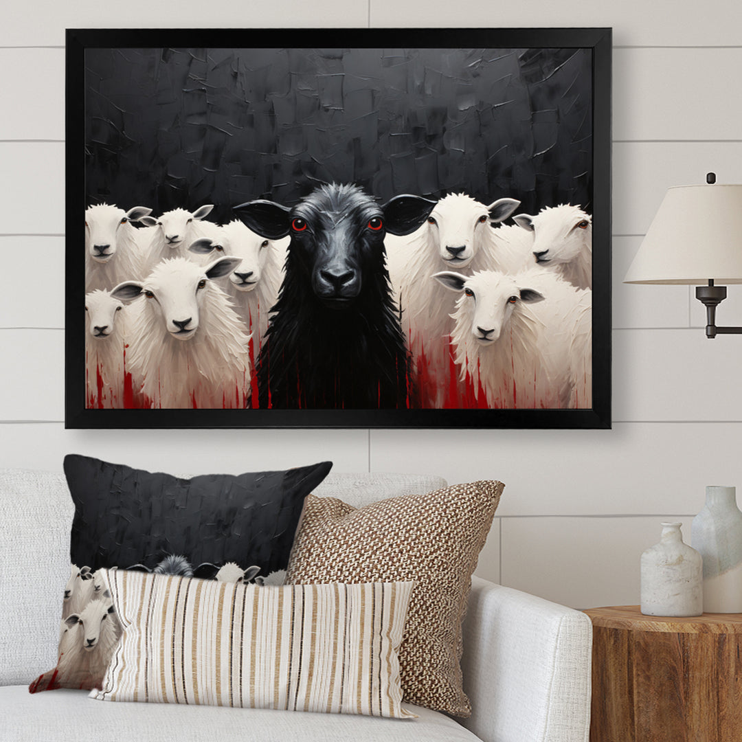 Black White Sheep Minimalist Flock - Sheep Wall Decor