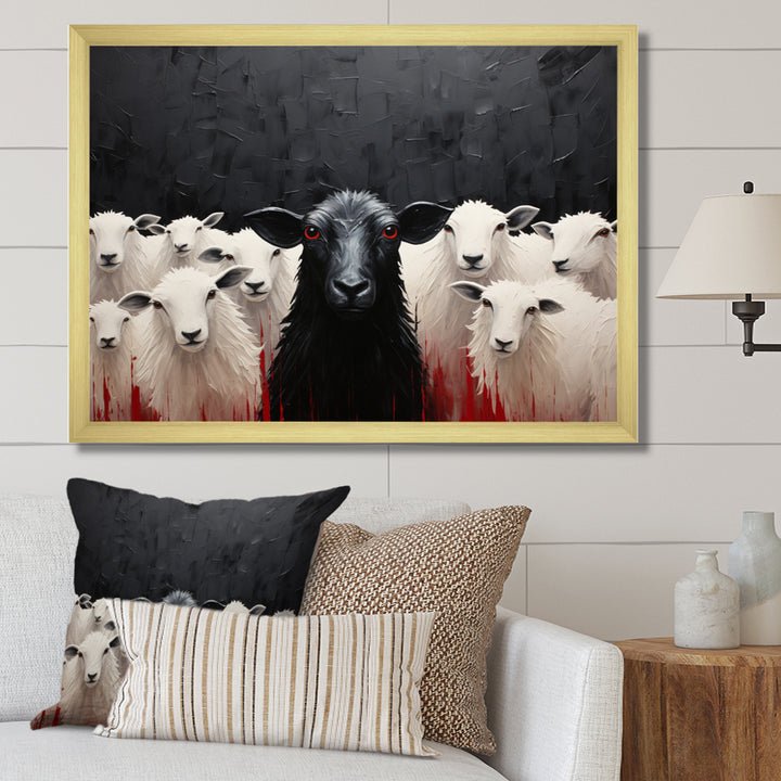 Black White Sheep Minimalist Flock - Sheep Wall Decor
