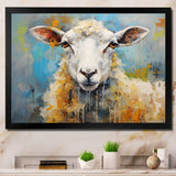 Encaustic Blue And Beige Sheep - Beige Sheep Wall Art
