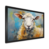 Encaustic Blue And Beige Sheep - Beige Sheep Wall Art