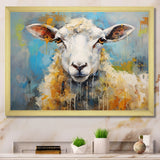 Encaustic Blue And Beige Sheep - Beige Sheep Wall Art