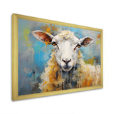 Encaustic Blue And Beige Sheep - Beige Sheep Wall Art
