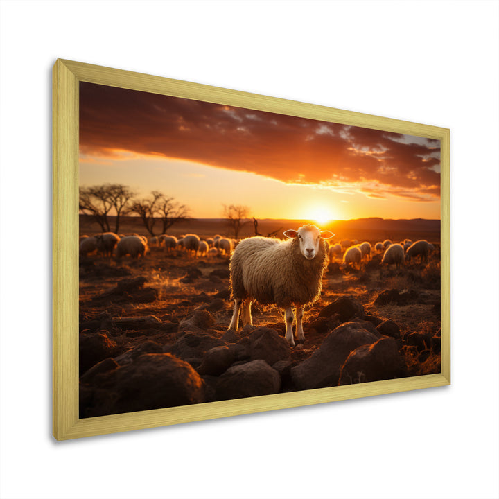 Sheep Silhouette At Sunrise - Sheep Large Canvas Wall Art