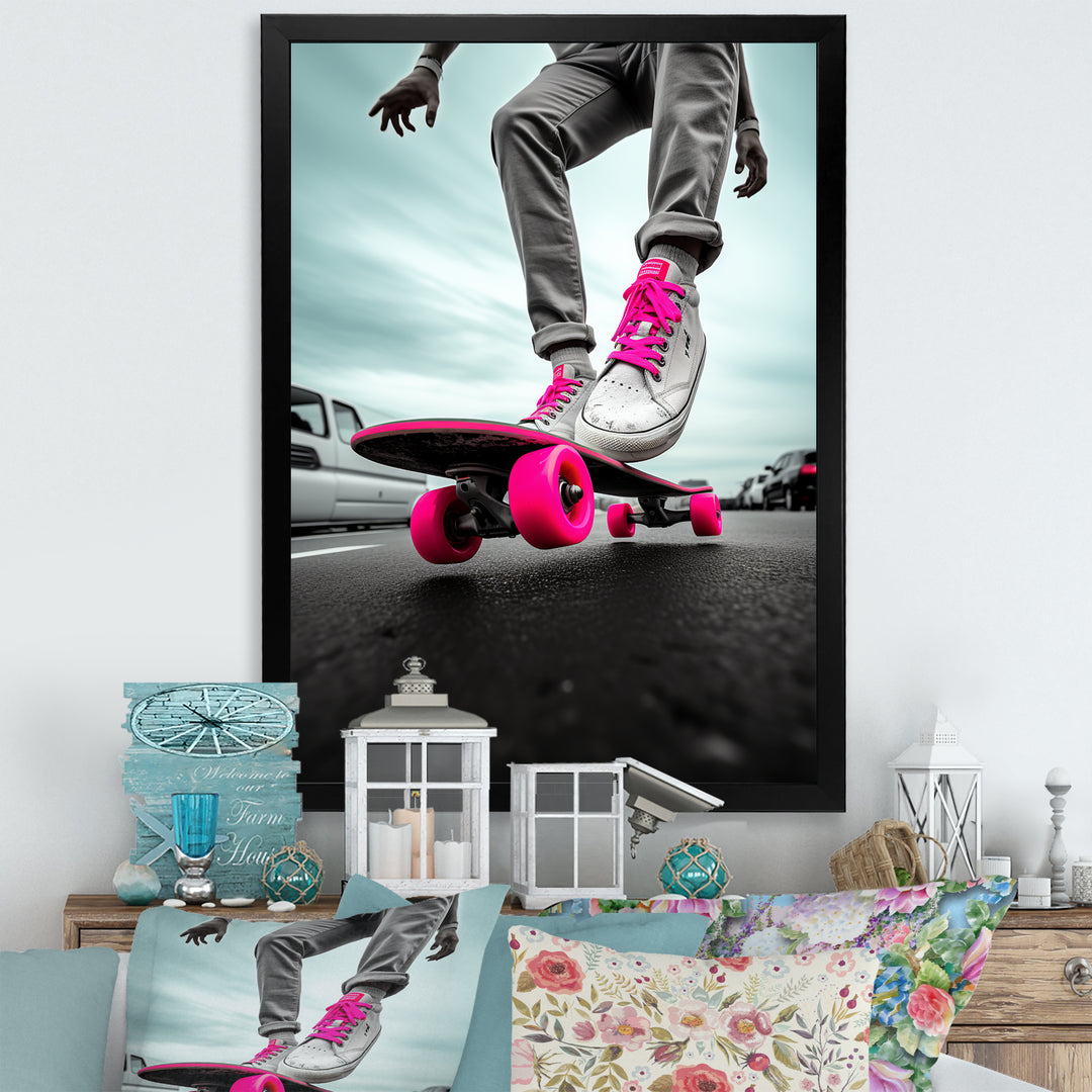 Pink Skateboard Dreams - Skateboard Canvas Wall Art