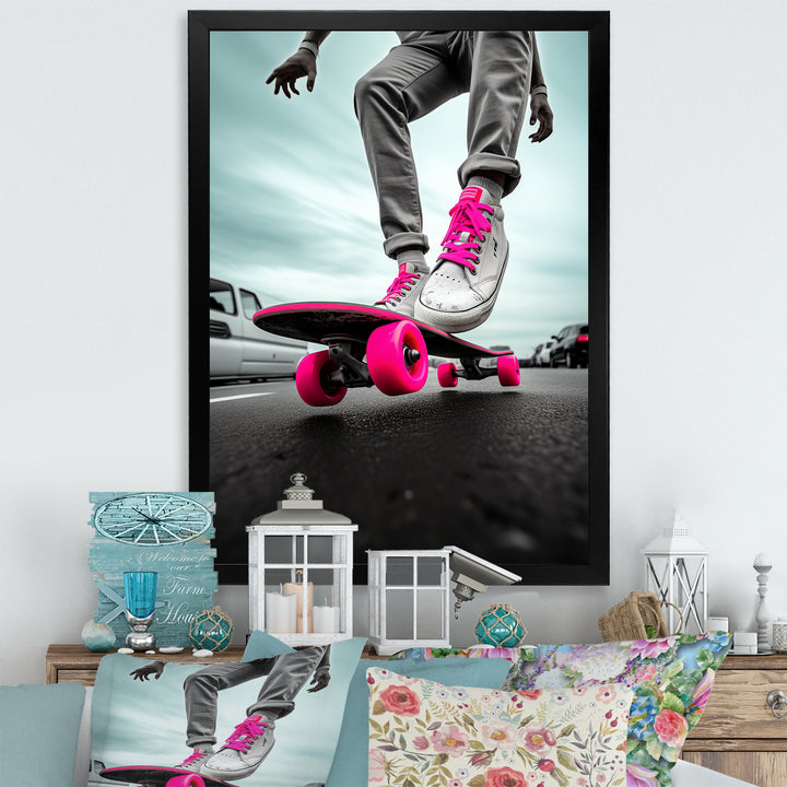 Pink Skateboard Dreams - Skateboard Canvas Wall Art