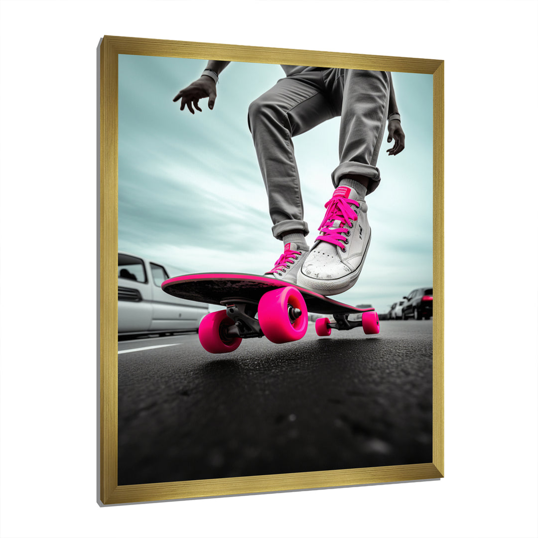 Pink Skateboard Dreams - Skateboard Canvas Wall Art
