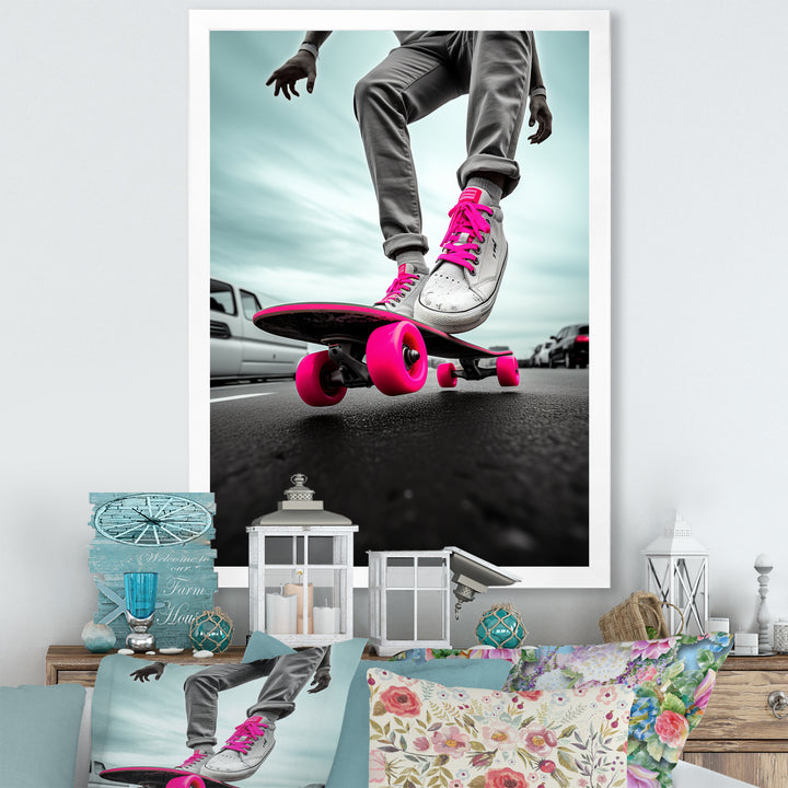 Pink Skateboard Dreams - Skateboard Canvas Wall Art