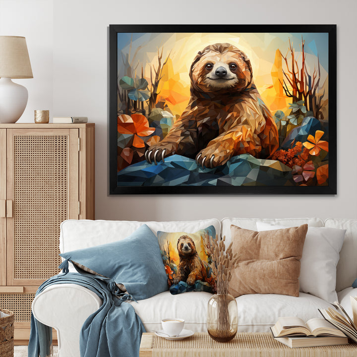 Slumbering Sloth Geometric - Sloth Bedroom Wall Art