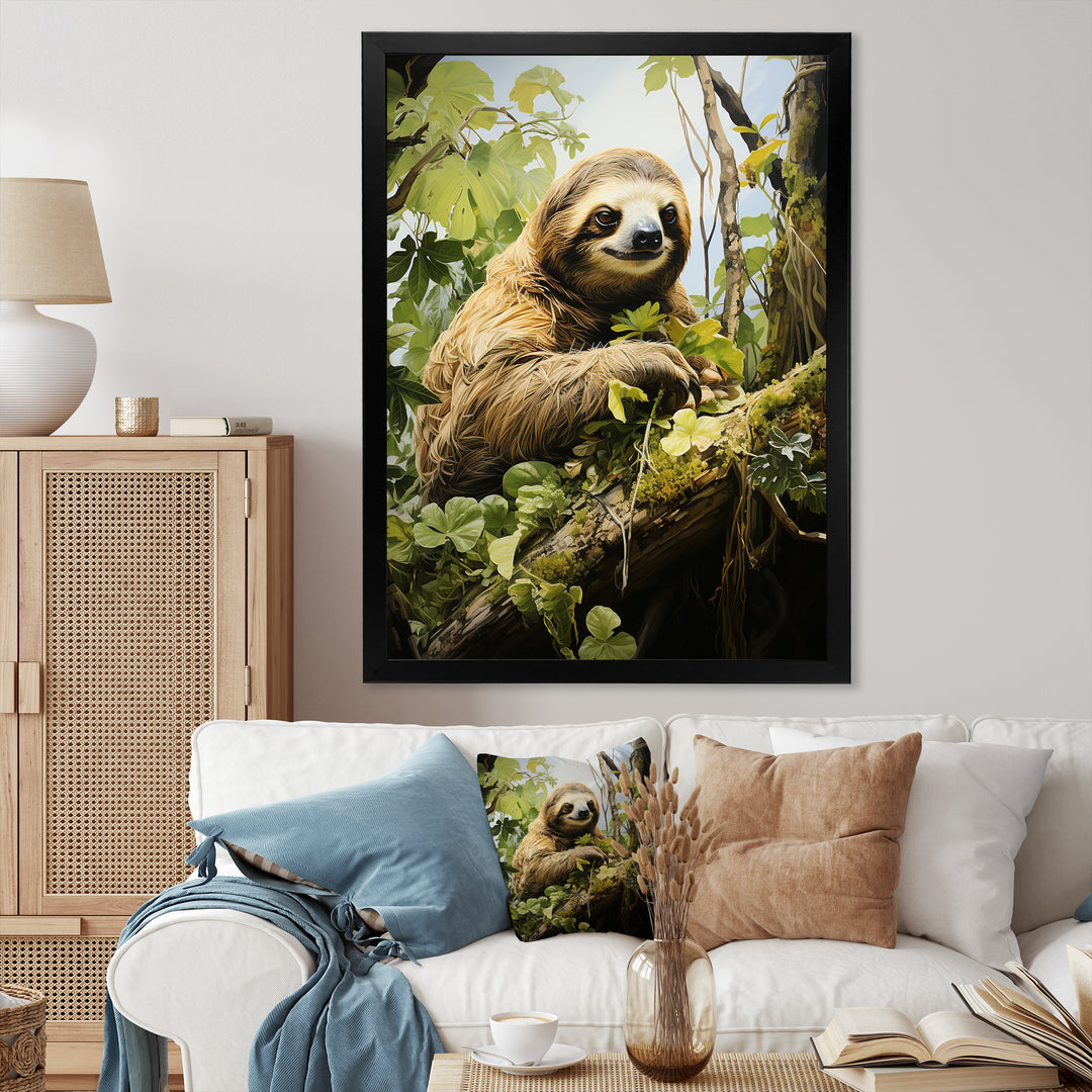 Sloth Slumbering Pastoral - Sloth Canvas Wall Art