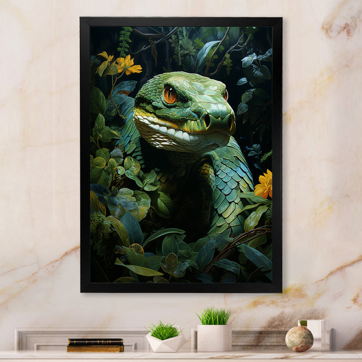 Green Snake Solitude - Snake Wall Art Prints