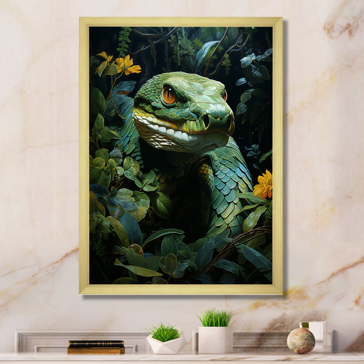Green Snake Solitude - Snake Wall Art Prints