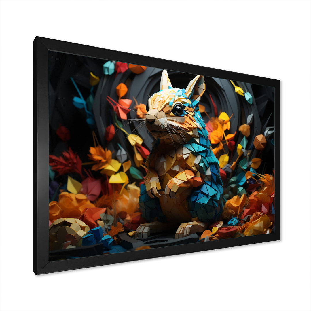 Colorful Squirrel Squirrels Antics Geometric - Squirrel Framed Canvas Art