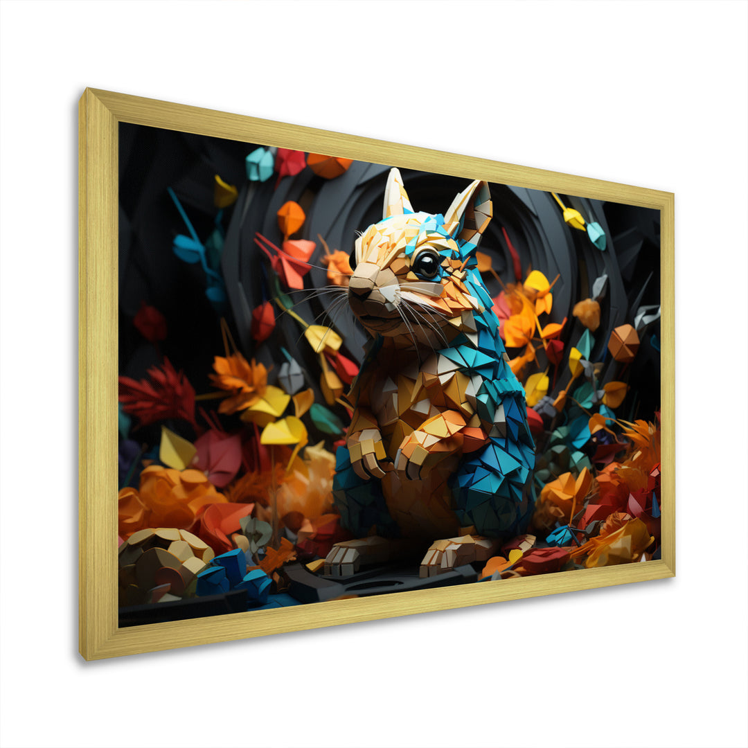 Colorful Squirrel Squirrels Antics Geometric - Squirrel Framed Canvas Art