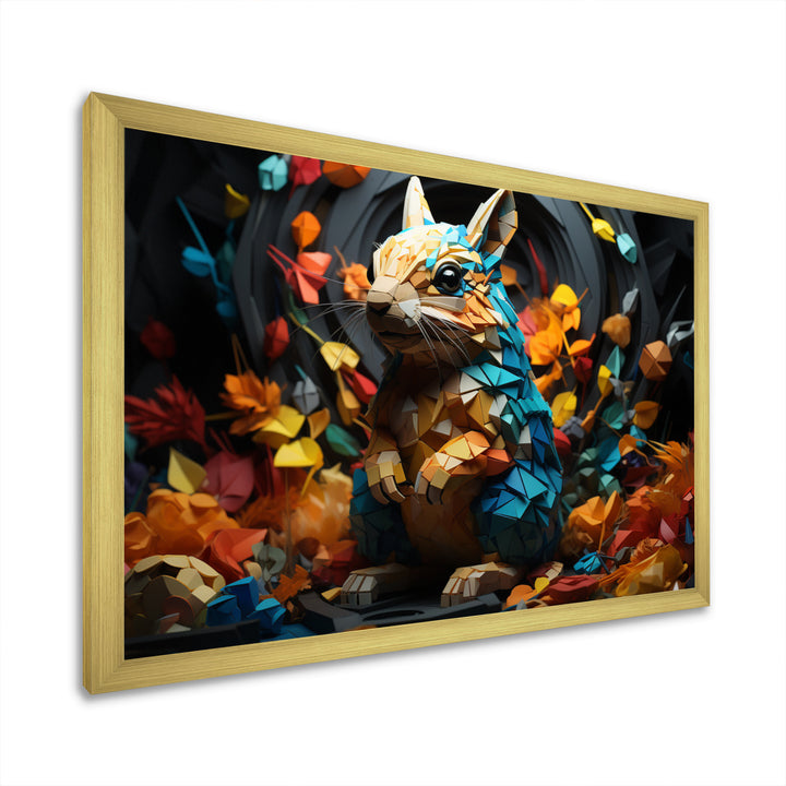 Colorful Squirrel Squirrels Antics Geometric - Squirrel Framed Canvas Art