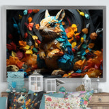 Colorful Squirrel Squirrels Antics Geometric - Squirrel Framed Canvas Art