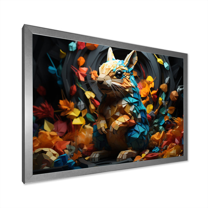 Colorful Squirrel Squirrels Antics Geometric - Squirrel Framed Canvas Art