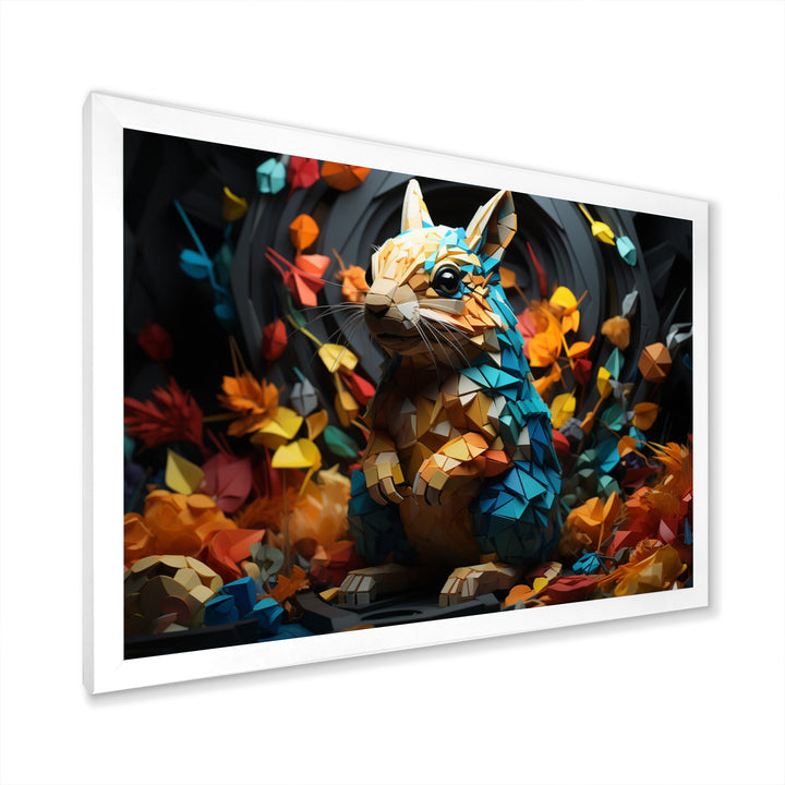 Colorful Squirrel Squirrels Antics Geometric - Squirrel Framed Canvas Art