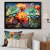 Green Orange Succulents Desert Blooms II - Floral Canvas Wall Art