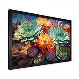 Green Orange Succulents Desert Blooms II - Floral Canvas Wall Art