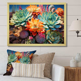 Green Orange Succulents Desert Blooms II - Floral Canvas Wall Art